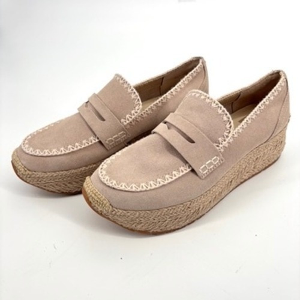 NWOT Dolce Vita Jalia Suede Platform‎ Espadrille Loafers Taupe Slip On Sz 9 - Picture 2 of 9